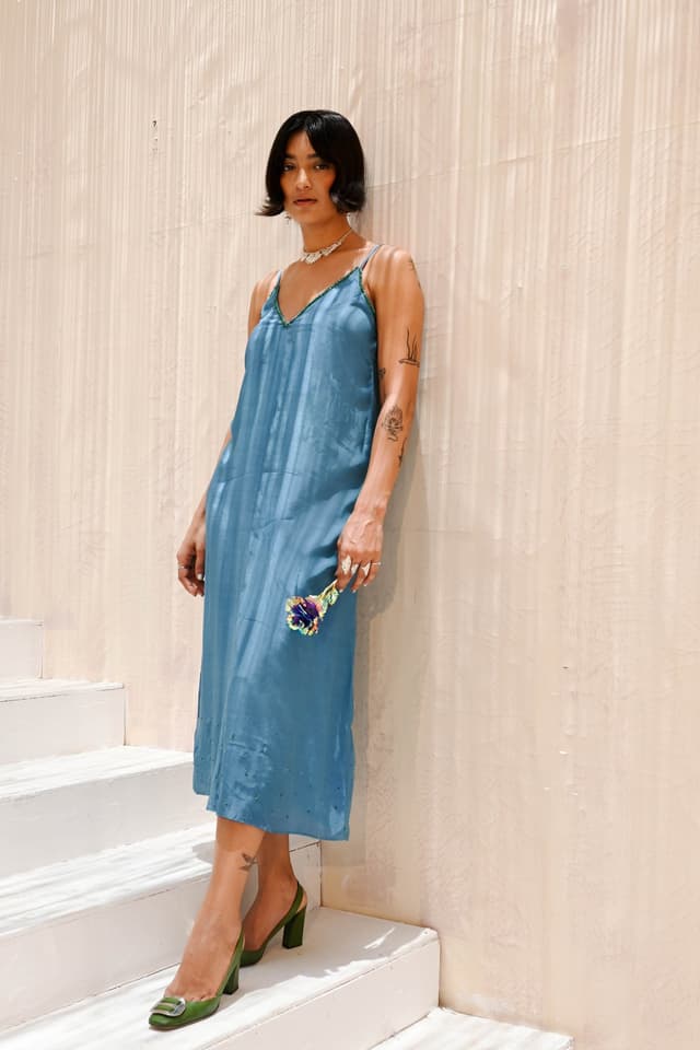 Summer Blue Silk Dress