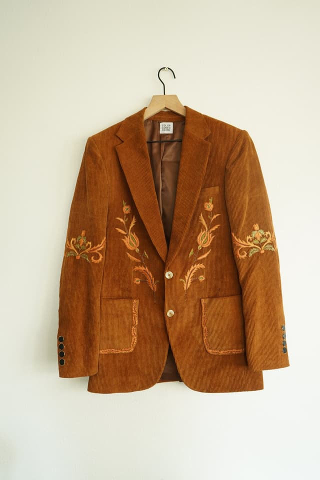 Mughal Notch Lapel Single Breasted Brown Corduroy Jacket
